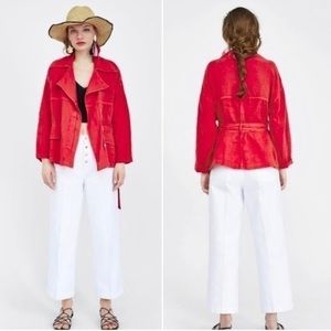 Red Orange NWT Zara Belted Jacket